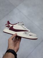 کتونی نایک ایر جردن وان لو تراویس اسکات استاسی سفید زرشکی Nike Air Jordan 1 Low Travis Scott x Stussy - تصویر 2
